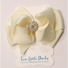 Diamante "Grace" clip bow - Ivory